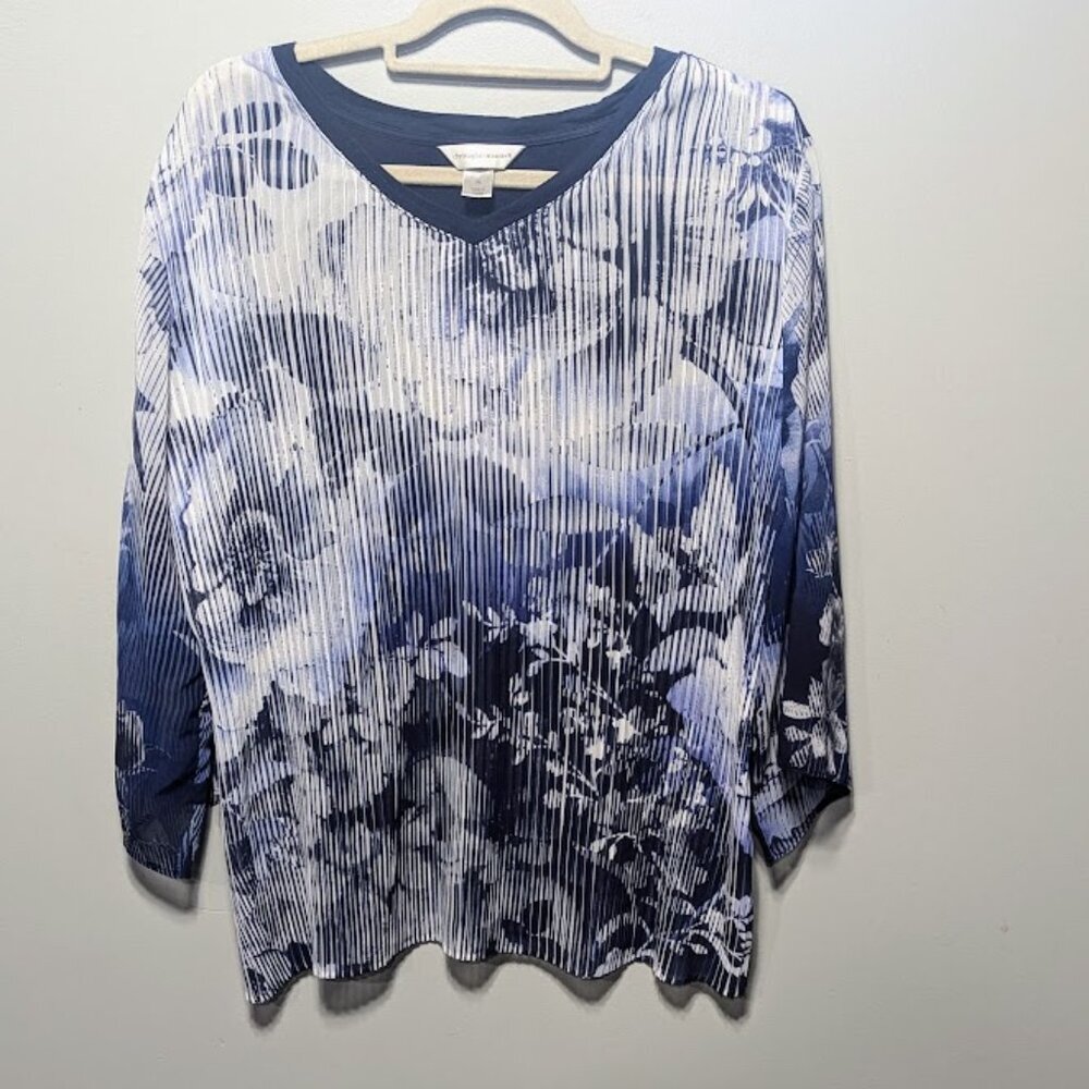 Christopher & Banks Textured Floral 3/4 Sleeve Blouse Size XL